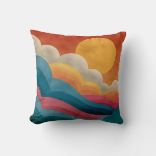Almohada abstracta de nubes de puesta de sol retro