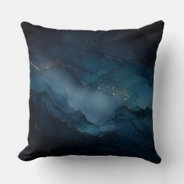 Almohada abstracta de oro y azul turquesa de marea