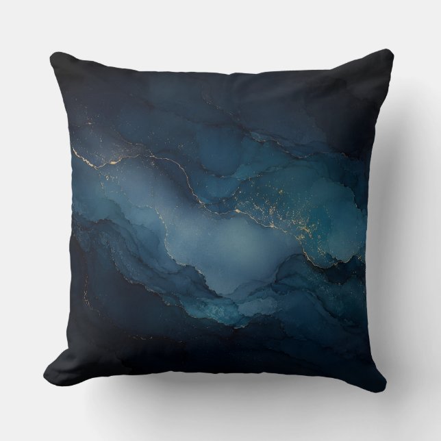 Almohada abstracta de oro y azul turquesa de marea (Anverso)