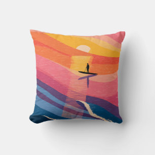 Almohada abstracta de puesta de sol en paddleboard