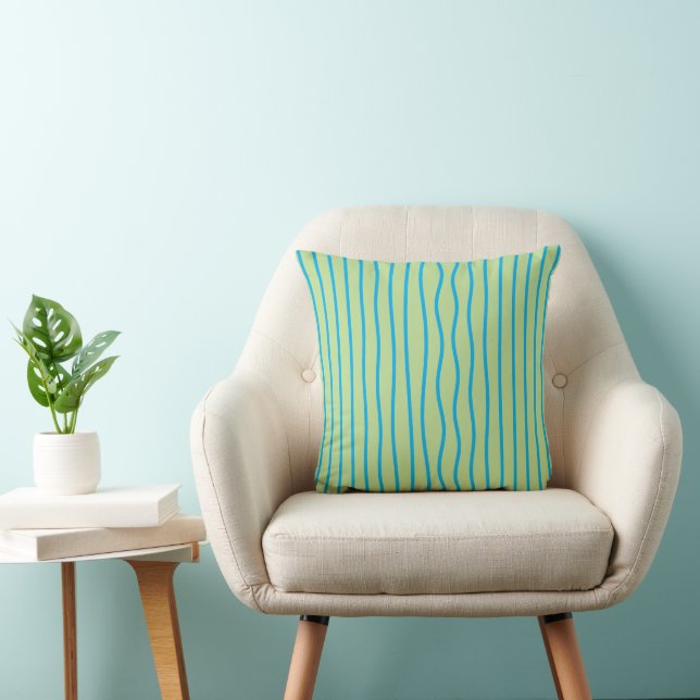 Almohada Abstracta de Raya Vertical Ondulada Verde (Silla)