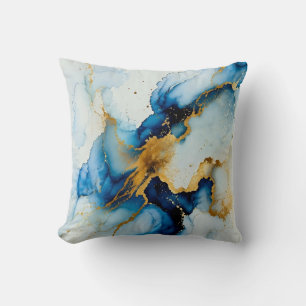 Almohada abstracta de tinta de alcohol dorada y az