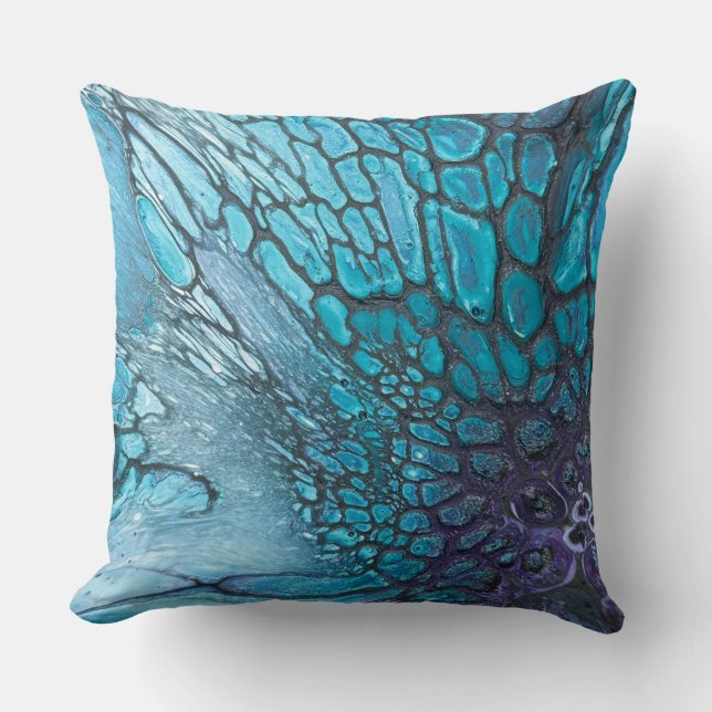 Almohada abstracta en azules y verdes (Anverso)
