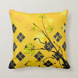 Almohada abstracta floral amarilla y negra