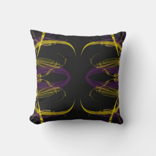 Almohada abstracta fractal de púrpura, oro y negro