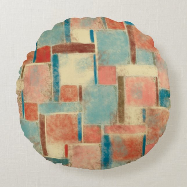 Almohada abstracta geométrica a cuadros redondos (Anverso)