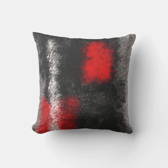 Almohada abstracta gris oscuro roja y blanca (Anverso)