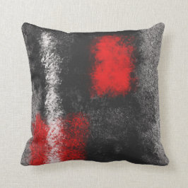 Almohada abstracta gris oscuro roja y blanca