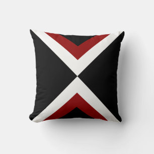 Almohada abstracta negra roja y blanca a rayas
