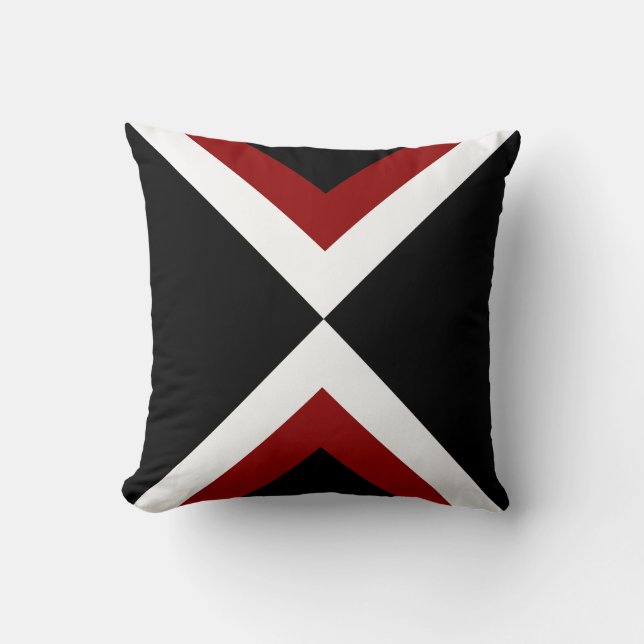 Almohada abstracta negra roja y blanca con rayas (Anverso)