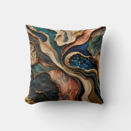 Almohada abstracta terrosa azul teal y oro bronce