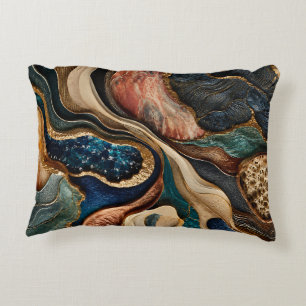 Almohada abstracta terrosa azul teal y oro bronce