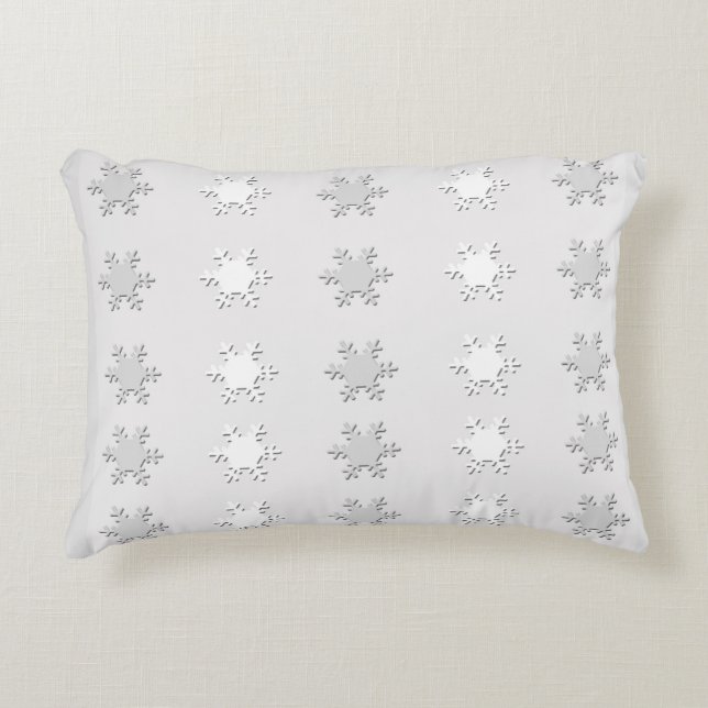 Almohada acentuada de copos de nieve blancos y gri (Anverso)