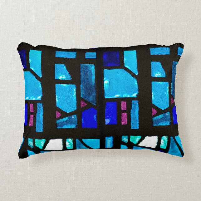 Almohada acentuadora de azul de vidrio manchado (Anverso)