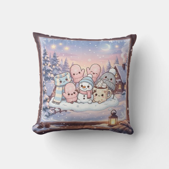 Almohada Acogedora de Muñeco de Nieve de Invierno (Anverso)