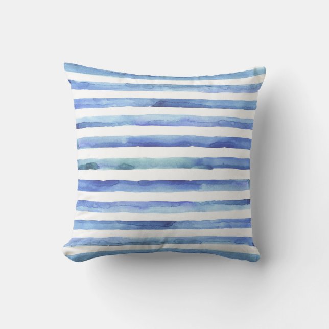 almohada acuarela de rayas azules y blancas (Anverso)