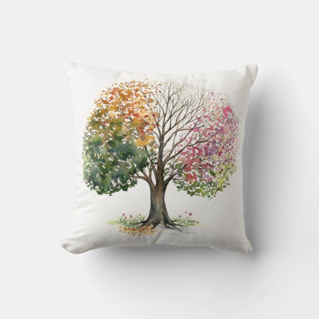 ALMOHADA ACUARELA del ÁRBOL de 4 ESTACIONES en (Anverso)