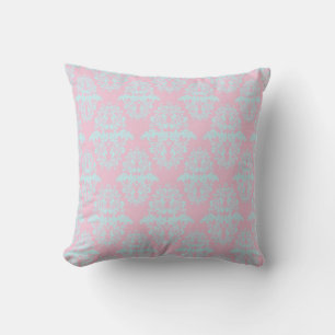 Almohada adamascada rosa pálido y Verde azulada