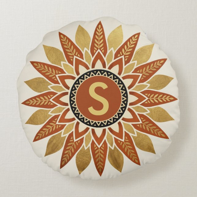Almohada Afrohemiana con Inicial Personalizada (Reverso)