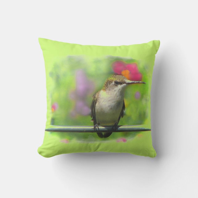 Almohada al aire libre de Hummingbird Green Pink A (Anverso)