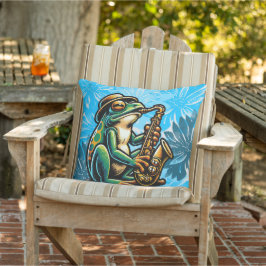 Almohada al aire libre de rana saxofónica, azul fr