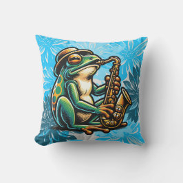 Almohada al aire libre de rana saxofónica, azul fr