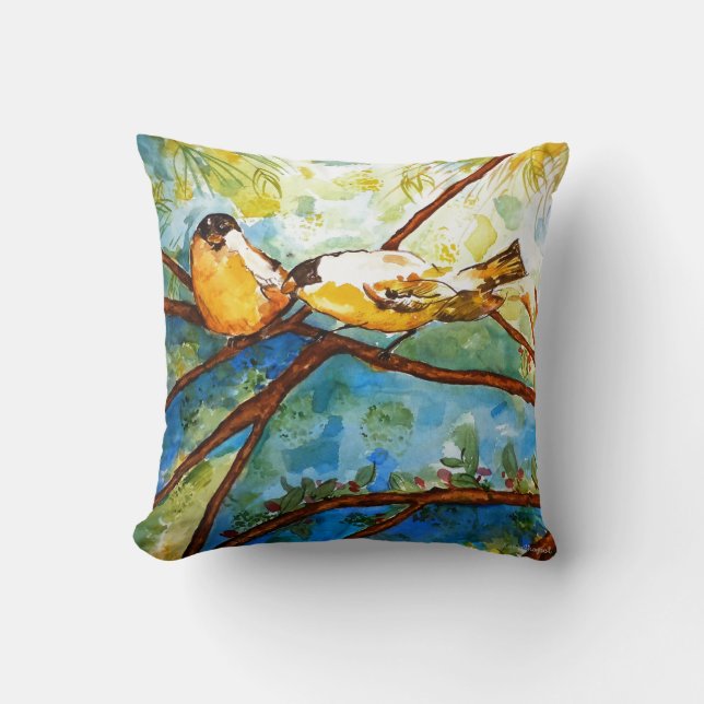 Almohada amarilla 16x16 del diseño del arte de la (Anverso)