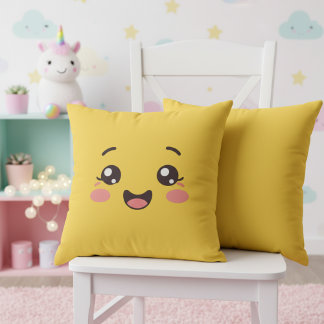 Almohada Amarilla Brillante Cara Sonriente Kawaii