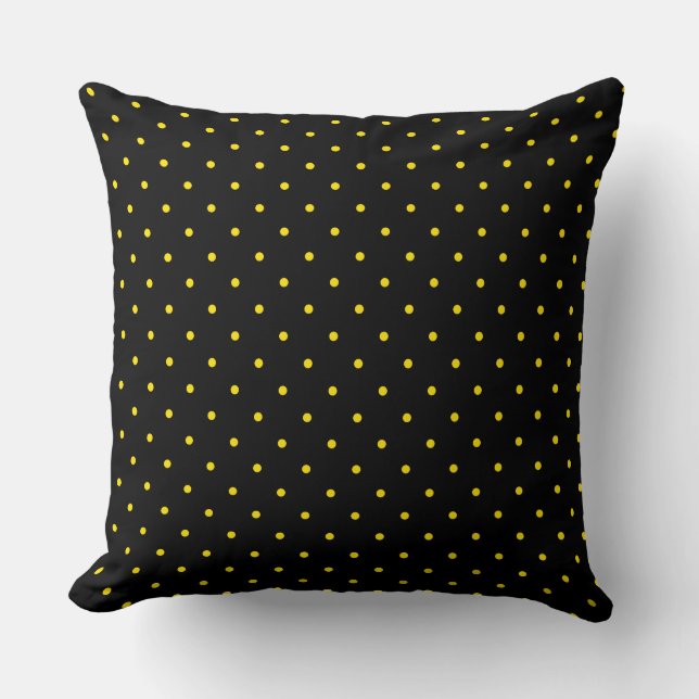 Almohada amarilla con lunares sobre negra (Anverso)