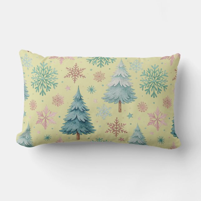 Almohada Amarilla de Navidad con Árbol y Copo de N (Anverso)