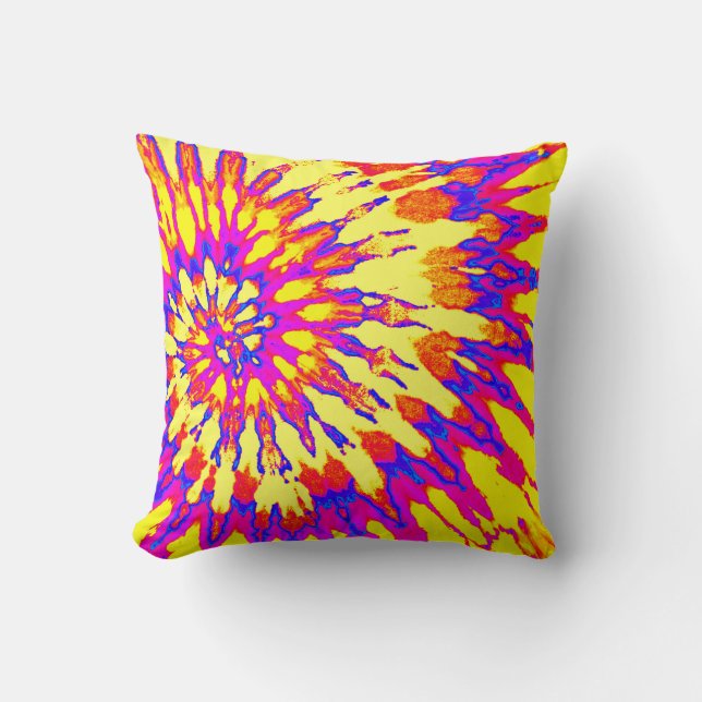 Almohada amarilla, magenta y naranja con estampado (Anverso)