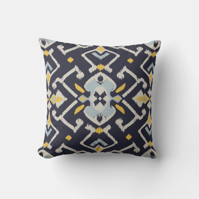 Almohada amarilla negra elegante moderna del ikat (Anverso)