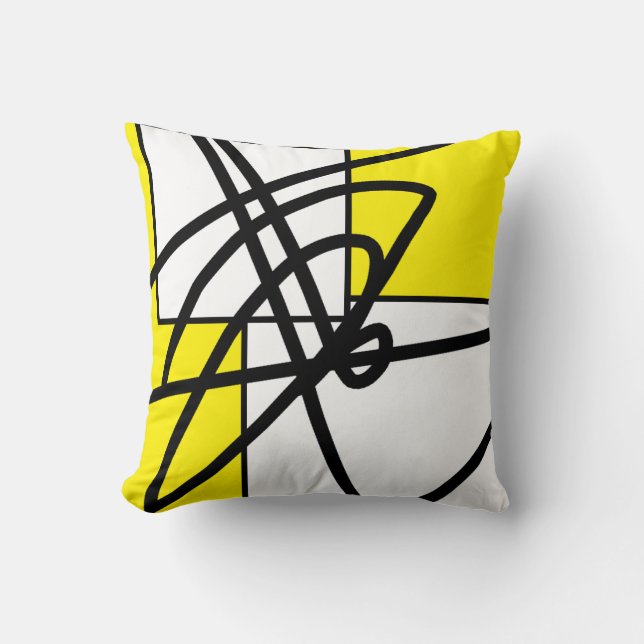 Almohada Amarilla Negra Minimalismo Abstracto (Anverso)