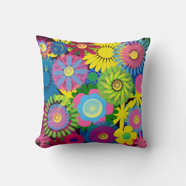 Almohada Amarilla Rosa Azul de Colores Brillantes (Anverso)
