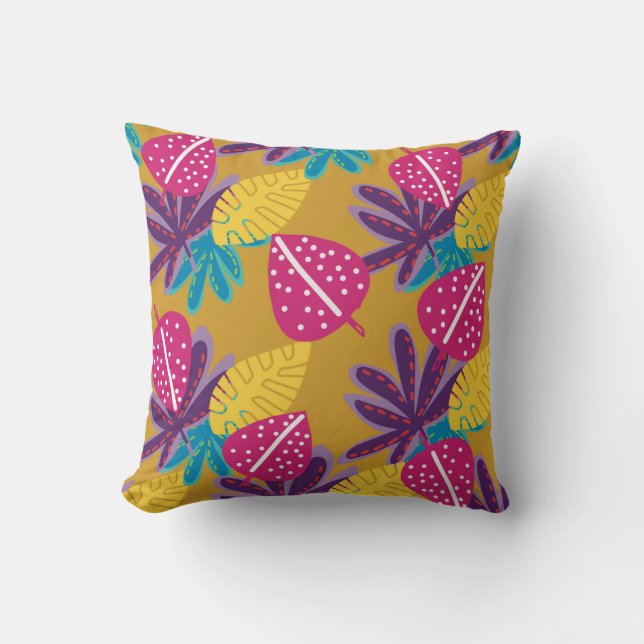 Almohada amarilla tropical para decoración del hog (Anverso)