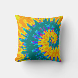 Almohada amarilla y azul turquesa con espiral de t