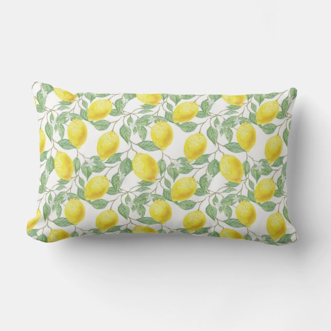 Almohada Amarilla y Blanca con Estampado de Limón  (Anverso)