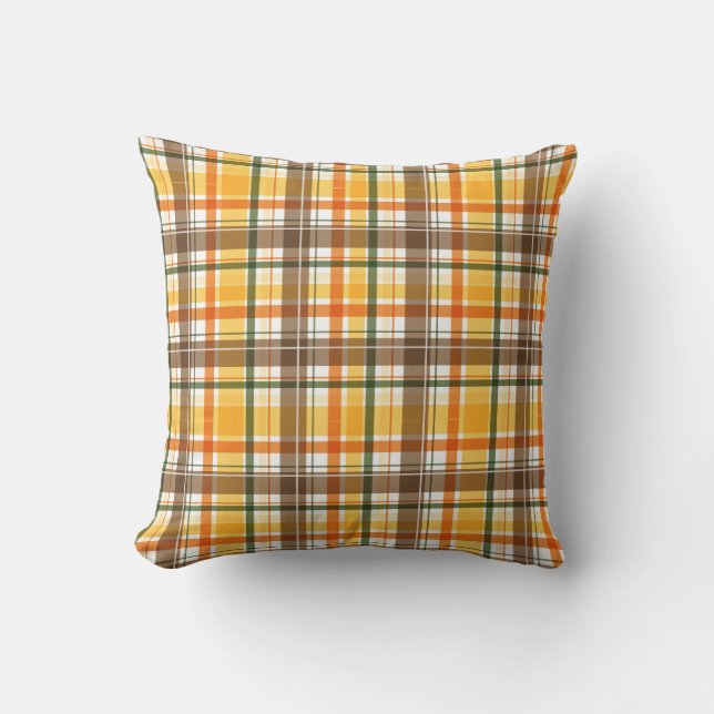 Almohada Amarilla Y Marrón A Cuadros (Anverso)