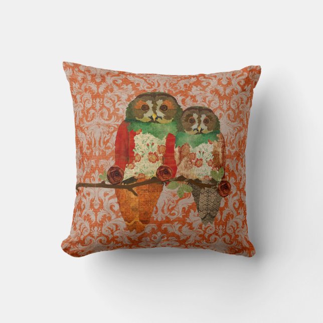 Almohada ambarina de MoJo del damasco de los búhos (Anverso)