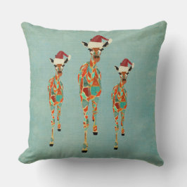 Almohada ambarina y azul festiva   de las jirafas