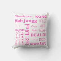 almohada americana de Mah Jongg con palabras rosas