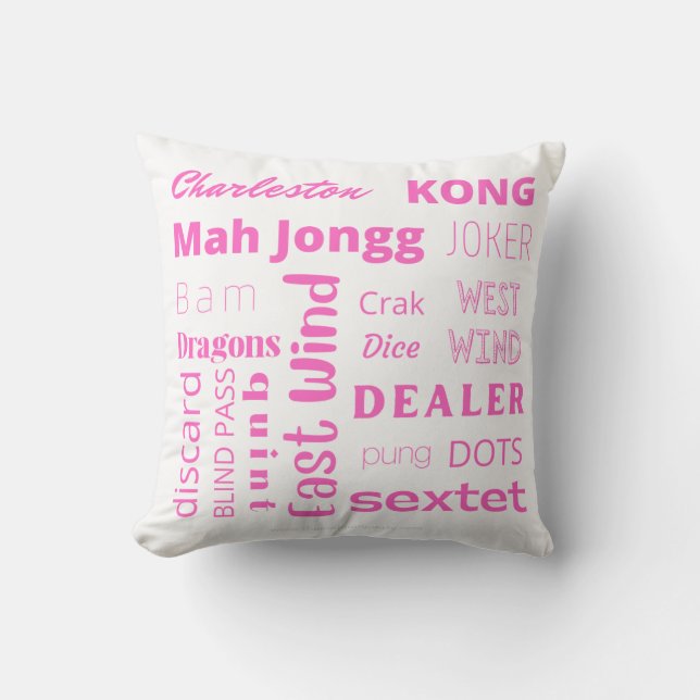 almohada americana de Mah Jongg con palabras rosas (Anverso)