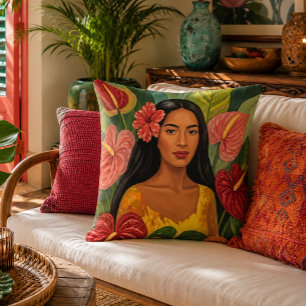 Almohada Anthurium Lady Retrato Hawaiano