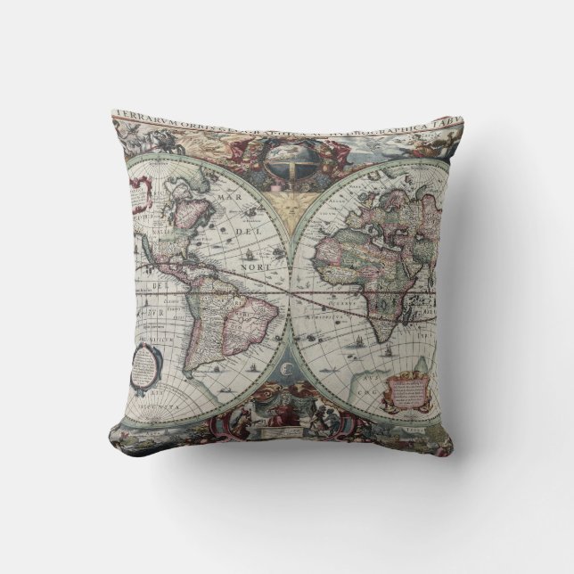 Almohada antigua del mapa del mundo (Anverso)