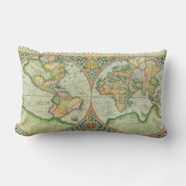 Almohada antigua del mapa del mundo (Anverso)