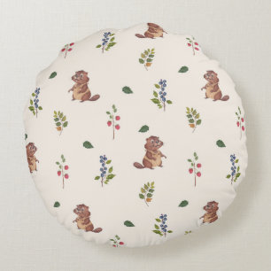 Almohada arrojadiza de adorable castor y bayas del