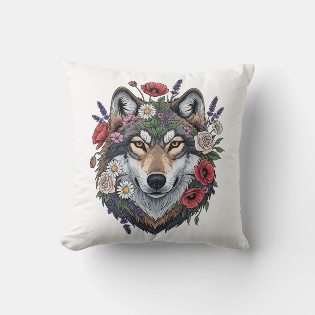 Almohada arrojadiza de lobo personalizado con coro (Anverso)