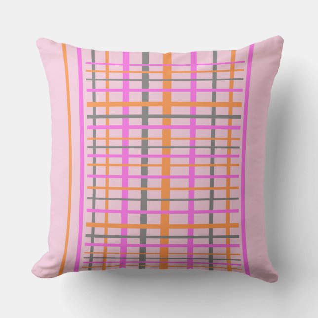Almohada arrojadiza rosa con estampado de cuadros  (Anverso)