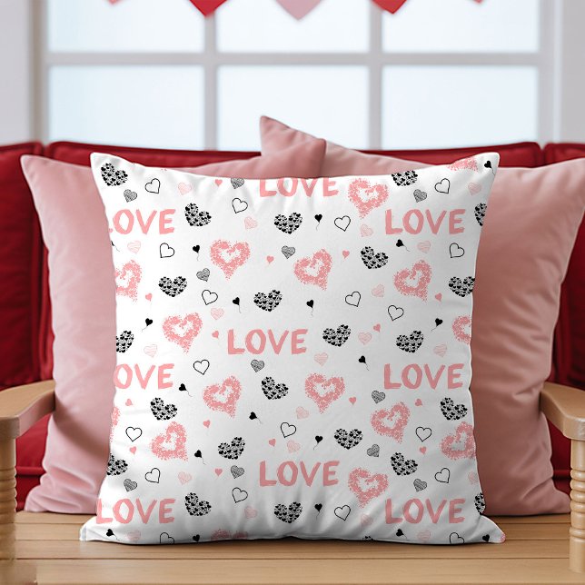 Almohada artística de corazón negro rosa Regalo ad (Pink Black Heart Art Pillow Cute I Love You Gift

)