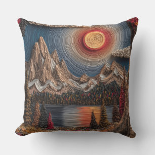 Almohada artística de puesta de sol en lago de mon